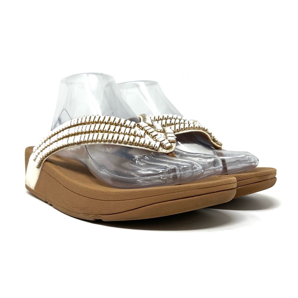 FitFlop Surfa White Crystal Embellished Thong Flip Flop Sandals Size 8